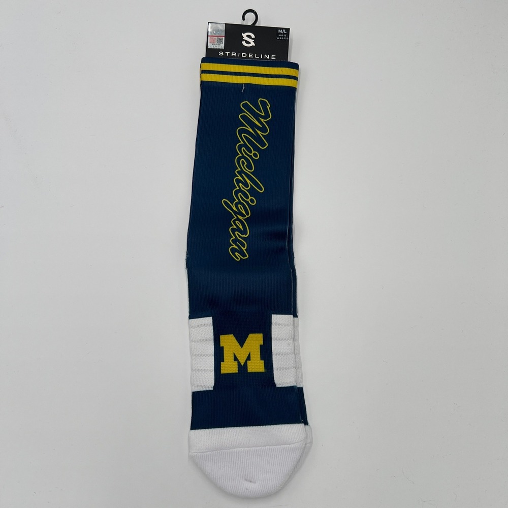 Strideline University of Michigan Wolverines Script Crew Socks Navy Blue M/L NEW